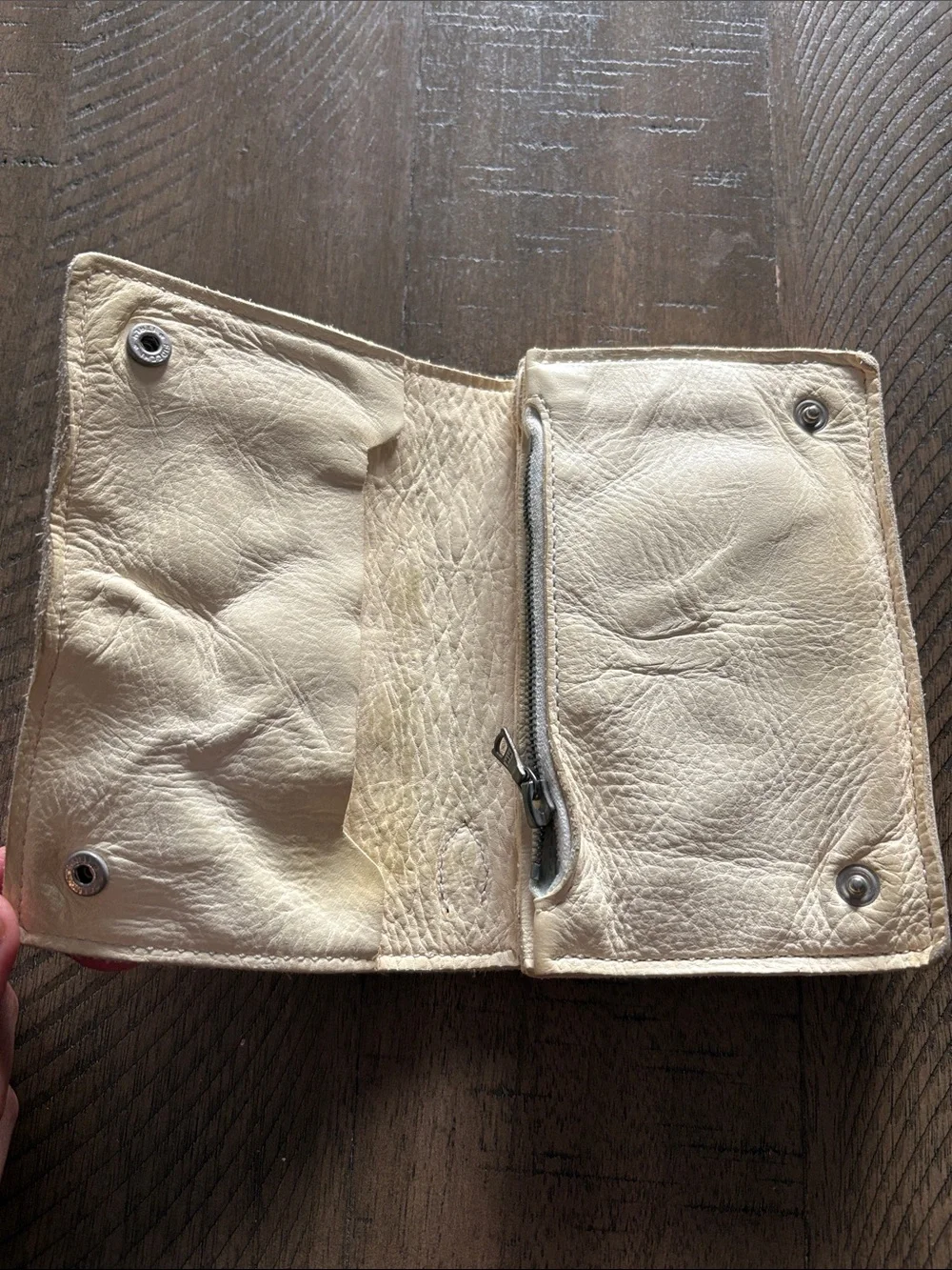 Hand-Tooled Leather Wallet Clutch in Light Beige